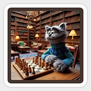 Puppet cat playing chess Sticker